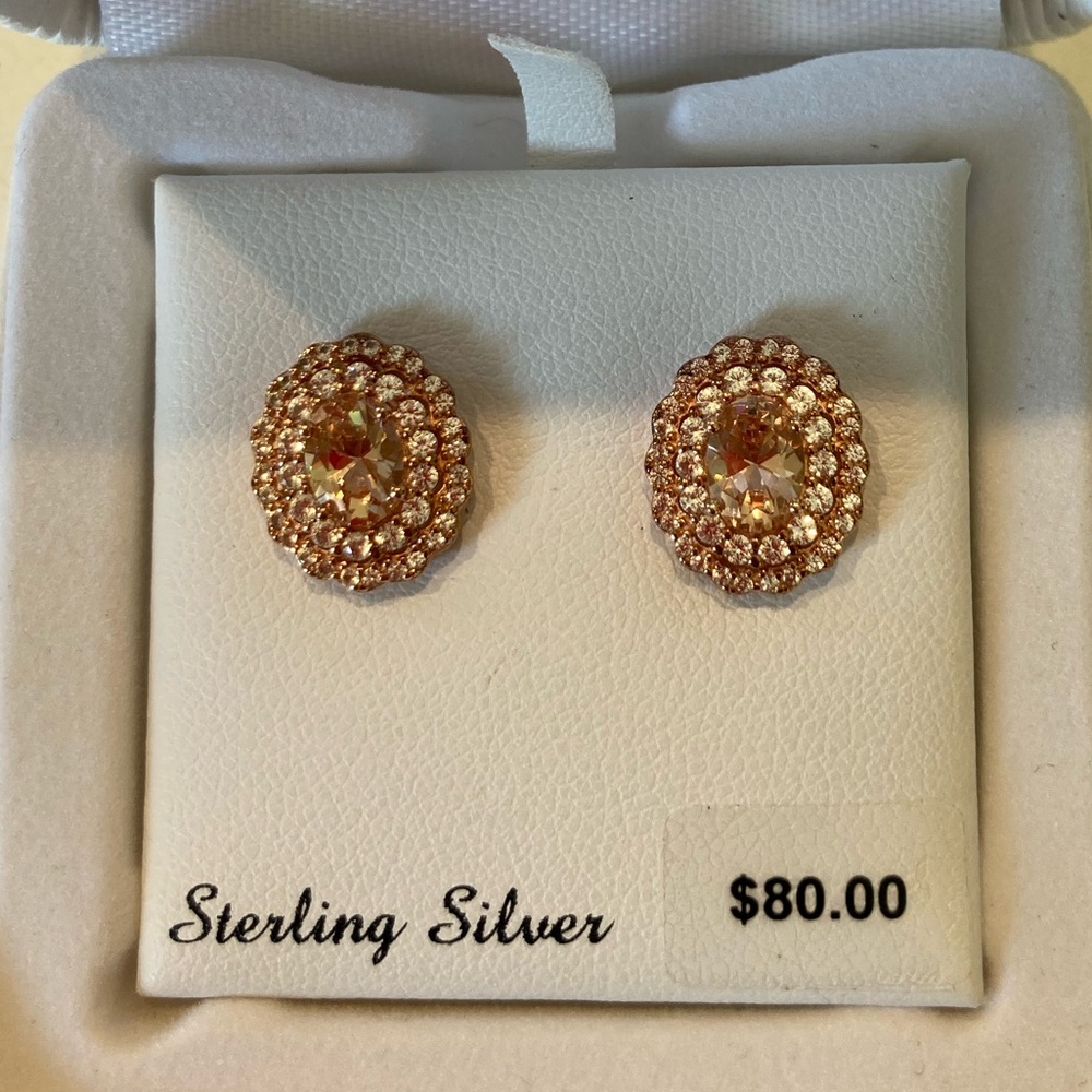 NWT 14K Rose gold white sapphire and cz earrings
